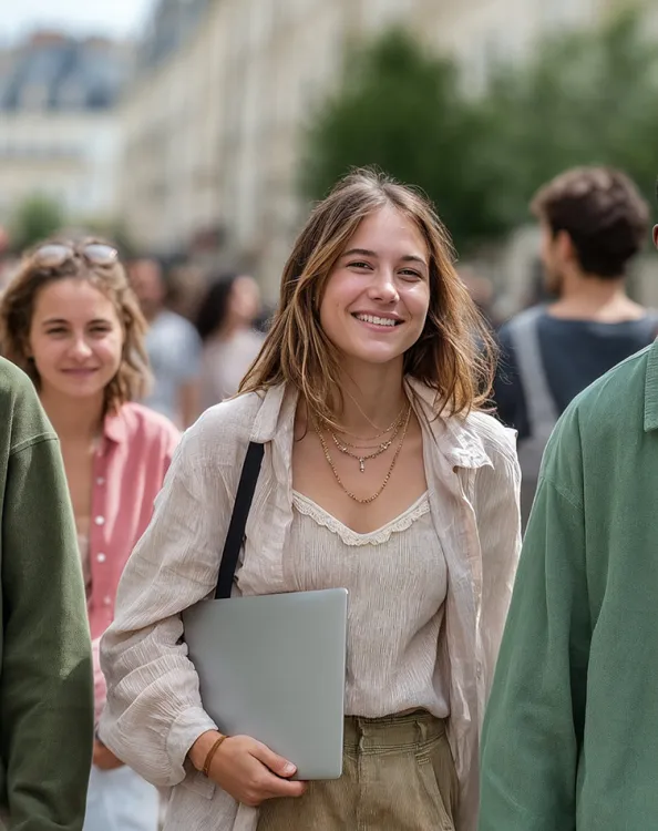 4 étudiants marchant dans la rue