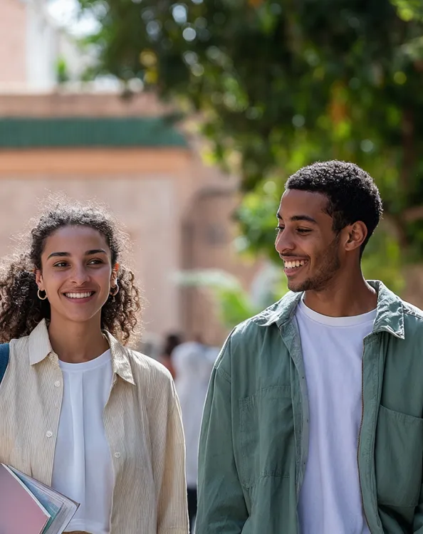  deux étudiants internationaux marchant dans la rue