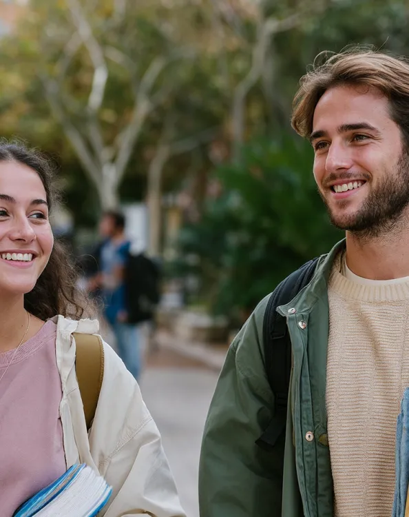deux étudiants internationaux marchant dans la rue